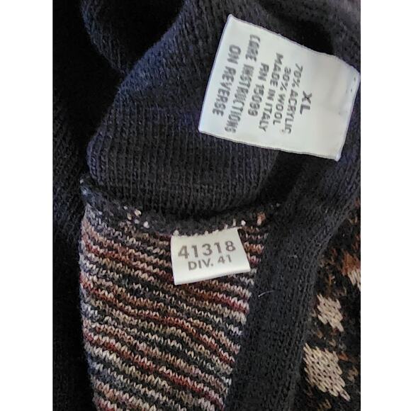 Florence Tricot Italian Vtg Brown, Black & Tan Geometric Wool Blend Vest Mens XL - Picture 9 of 9